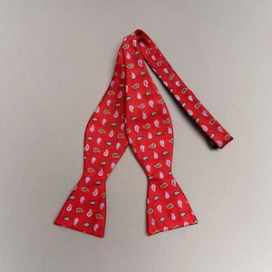Saddlebred Bow Tie Mens Red Paisley Geometric Silk Blend Necktie Self Tie - Picture 1 of 11