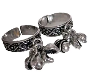 Indian German SilverToe Rings Womens, Girls Ethnic Wear Adjustable Pair - Picture 1 of 5