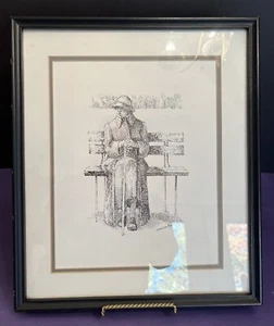 Framed Graphite Pencil Sketch Drawing “Woman on Park Bench” Diane Cone Booty - Picture 1 of 4