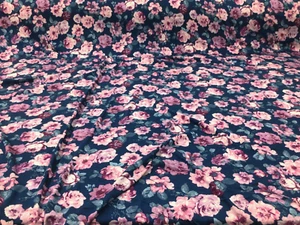 Printed Rayon Spandex 4 way Stretch Apparel Fabric Mauve Purple Teal Floral G300 - Picture 1 of 1