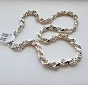 ITALIAN HEAVY 925 STERLING SILVER DIAMOND CUT TWISTED ROPE CHAIN NECKLACE 20" - Picture 1 of 8