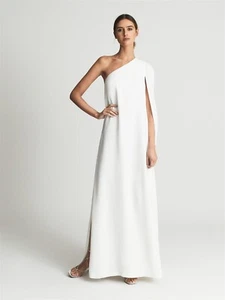 REISS Nina Cape One Shoulder Maxi Dress in White - Picture 1 of 7