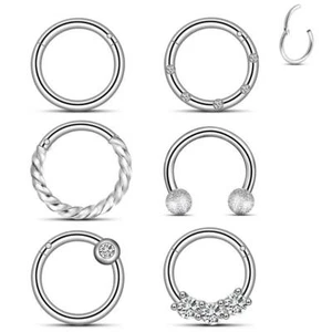 6-12PCS Surgical Steel Nose Ring Hoop Septum Clicker 16G Horseshoe Tragus Rings - Picture 1 of 10