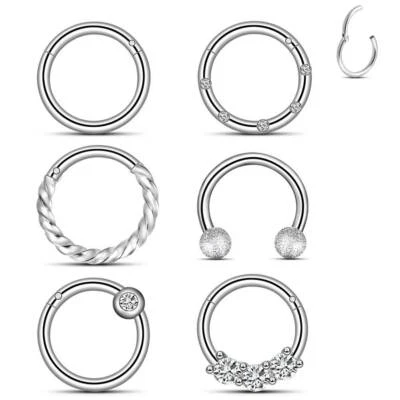 6-12PCS Surgical Steel Nose Ring Hoop Septum Clicker 16G Horseshoe Tragus Rings - Image 1 of 4
