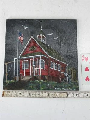 Banger PA School Slate Tile Hand Panted Folk Art Primitive by Martan Malachowski - Image 1 of 4