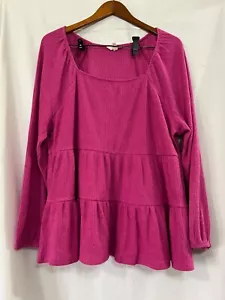 Terra & Sky Women's Plus Pink Ribbed Square Neck Tiered Top Sz 0X,1X,2X New - Picture 1 of 5