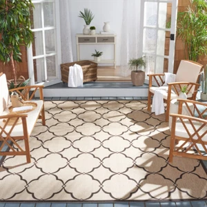 SAFAVIEH Indoor Outdoor BHS125U Beach House Creme / Brown Rug - Picture 1 of 17