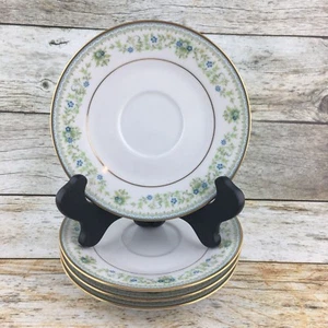NORITAKE Contemporary SPRING MEADOW 2484 Floral Blue Gold China Saucers Set 4 - Picture 1 of 6