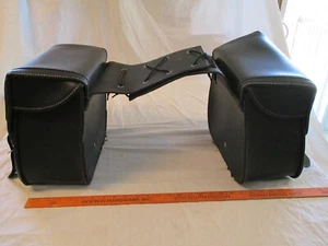 Vintage Motorcycle Bike Double Black Leather Saddle Bags .Missing One Buckle - Picture 1 of 14