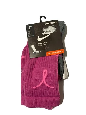 Nike Elite Crew Socks SX4512- 606 Pink Gray Medium  MEN 6-8  Breast Cancer BIN11 - Image 1 of 2