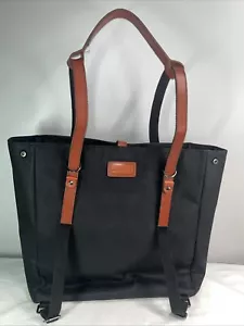 ARCH Black Fabric Brown Leather Trim Tote Backpack Bag Size Large - Picture 1 of 24
