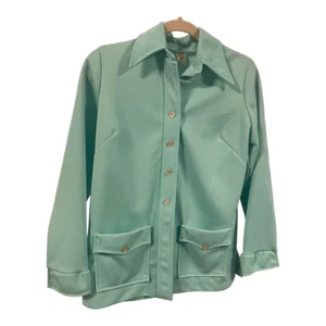 Mujer’s Vintage 1970’s Disco Poliéster Solapa Larga Chaqueta Retro Talla Mediana - Imagen 1 de 5