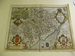 100% ORIGINAL LARGE MONMOUTHSHIRE MAP BY JOHN SPEED C1676 VGC HAND COLOURED - Picture 1 of 6
