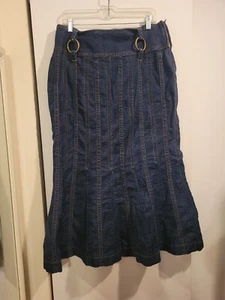 ASHRO Denim Mermaid Style Blue Skirt Sz12 Gold Metal Ring Loops Sz12 - Picture 1 of 11