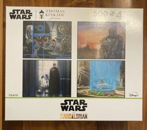 Thomas Kinkade Star Wars 4 Puzzles (500 pc each) in 1 Box!! MANDALORIAN ~ SEALED - Picture 1 of 6
