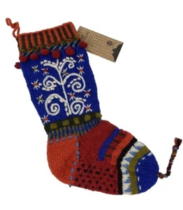 Lost Horizons Handcrafted Knit Wool  Blue Red Christmas Stocking - Picture 1 of 9