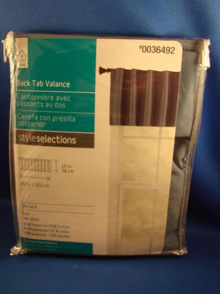 Style Selections Bernard Blue Back Tab Valance 60" x 15" BRAND NEW #0036492 - Image 1 of 1