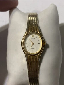 Vintage Pulsar Watch Women 16mm Gold Tone Oval Dial V400-5300 New Battery - Picture 1 of 5