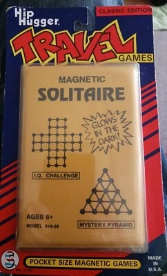 Vintage Hip Hugger Travel Magnetic Solitaire Glow In DarkActivity Games Made USA - Image 1 of 3