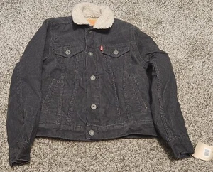 Levis Youth Trucker Jacket Small Black Sherpa Lined Donut Button Pockets NEW - Picture 1 of 4
