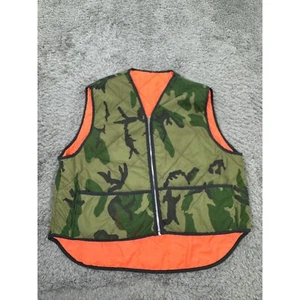 Vtg Hunting Vest Mens XL Woodland Camo Full Zip Reversible Hunters Orange 70s - Picture 1 of 9