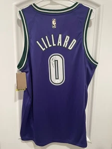 Camisetas retro clásicas de madera dura firmadas por Damian Lillard (JSA) - Imagen 1 de 3