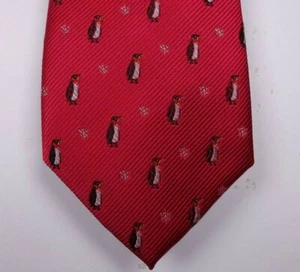 CLUB ROOM Red Winter Snowflake Penguin Neck Tie NEW - Picture 1 of 2