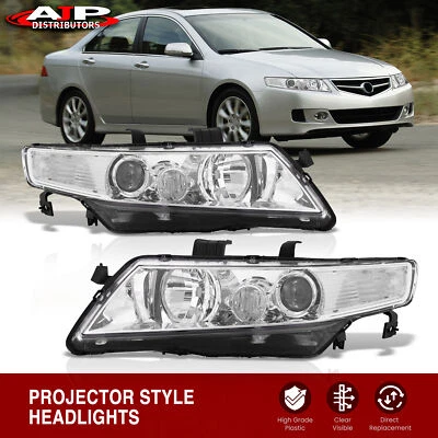 Chrome Clear OE Style Replacement Head Lights Lamps Pair For 2004-2008 Acura TSX — 第 1/4 张图片