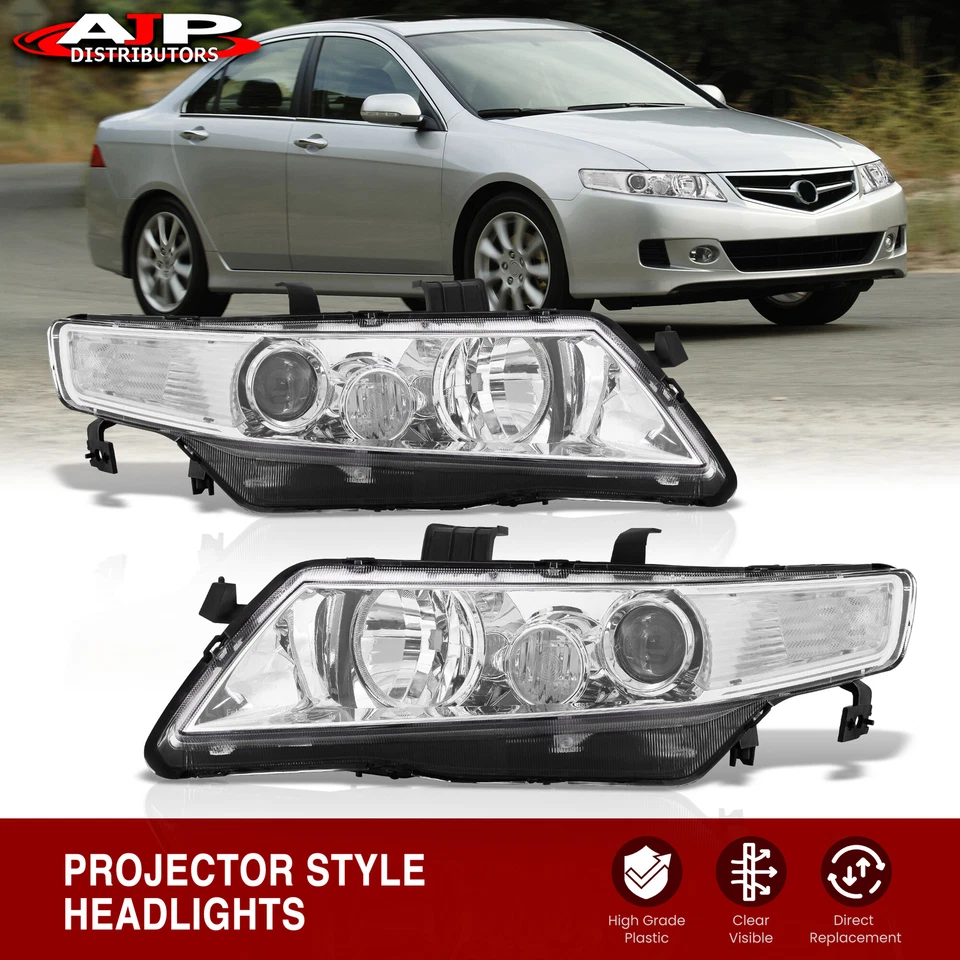 Chrome Clear OE Style Replacement Head Lights Lamps Pair For 2004-2008 Acura TSX Foto 1 de 4