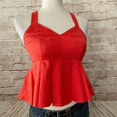 bebe womens sleeveless peplum cropped babydoll top size 00 orange NWT - Image 1 of 4