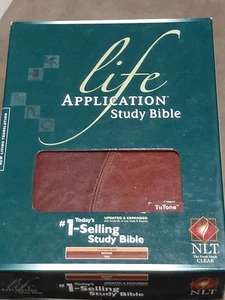 2007 NLT Life Application Study Bible Leather Like Tyndale Brown Tan Red Letter - Imagen 1 de 4