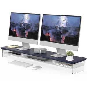 Fenge Clear Acryl Dual Monitor Stand Riser mit Metallregal, 108 cm breit - Bild 1 von 7