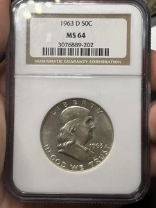 1963-D Franklin 50c NGC MS64 Uncirculated Silver Half Dollar - Picture 1 of 2