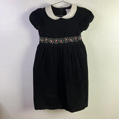 Vestido Vintage Gymboree Negro Bordado Terciopelo Talla 7 Y2K Peter Pan 2000 Foto 1 de 4