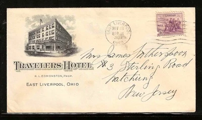1933 - TRAVELERS HOTEL - EAST LIVERPOOL OHIO TO NEW JERSEY - Image 1 of 2