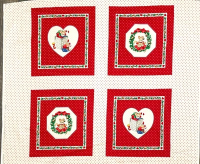 Vintage The Mistletoe Mice Pillow Cranston Cotton Fabric Panel 35" x 43" - Image 1 of 2