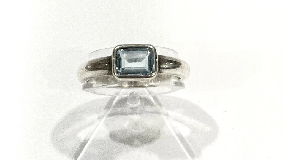 925/- Silber Ring, Aquamarin, Baguette Schliff, Gr. 54, Sterlingsilber - Bild 1 von 3