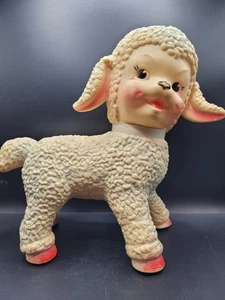 Sun Rubber Lamb Squeaky Toy W/Rollers Mid Century Anthropomorphic Kitschy - Picture 1 of 10