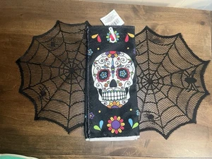 Set Of 2 Lace Spider Web Placemats & Sugar Skull Dish towel - Picture 1 of 8