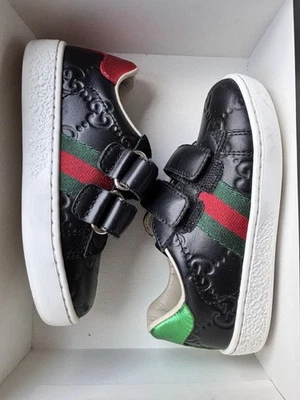 Подлинный Gucci Ace тисненой кожи кроссовок Kids обувь 455447 ЕС 22 США 6 с коробкой - Изображение 1 из 4