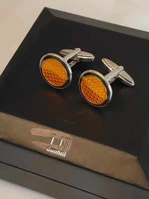 Abotoaduras vintage Alfred Dunhill cor laranja banhado a prata acabamento com estojo - Imagem 1 de 4