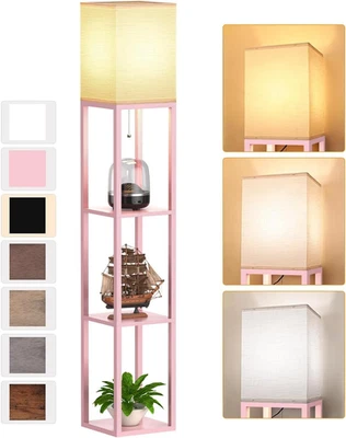 Lámpara de Pie Rosa con Estantes para Salón, Lámpara de Pie Estante con 3 CCT LED Bu Foto 1 de 4