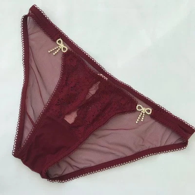 Bragas de Bikini Victoria's Secret Muy Sexy Borgoña Malla Lazo Dorado - Talla XL NUEVAS CON ETIQUETAS Foto 1 de 3