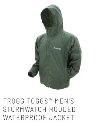 Jaqueta de chuva masculina frogg toggs® STORMWATCH M/L verde durável impermeável novo pacote! - Imagem 1 de 4
