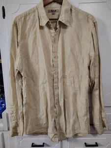 Flachs Leinen Button Down Hemd Größe L Langarm Oberteil Leinen  - Bild 1 von 6