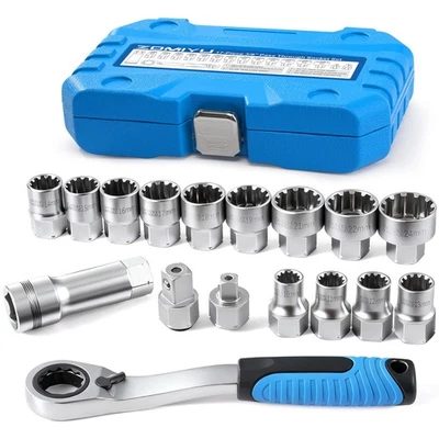 17-Piece Pass Through Socket Set, Chrome Vanadium Steel, Metric Pass-Through ... - Image 1 of 4
