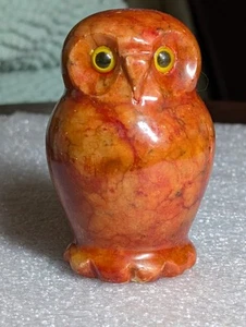 VTG Red Jasper Hand  Carved Stone Owl Figurine Fetish 3.5" Tall - Picture 1 of 12
