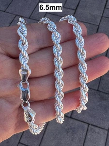 925 echte hohle Sterling Silber Seil Kette 6,5 mm (20''-40 g, 24''-42 g) - Bild 1 von 7