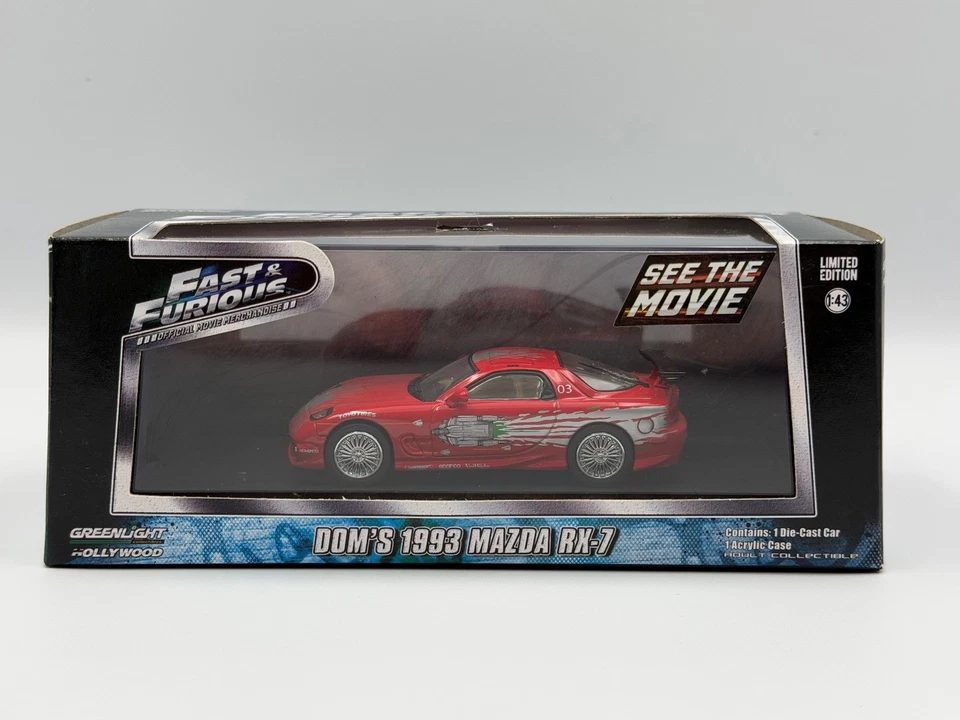 Greenlight Hollywood Fast & Furious Dom's 1993 Mazda RX-7, Red, 1:43, NIB - Image 1 of 4