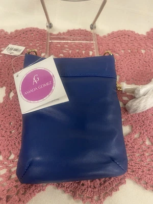 AMALIA GOMEZ Flipbag Navy Italian Leather Mini Gold Chain Crossbody w/Dust Bag - Image 1 of 2